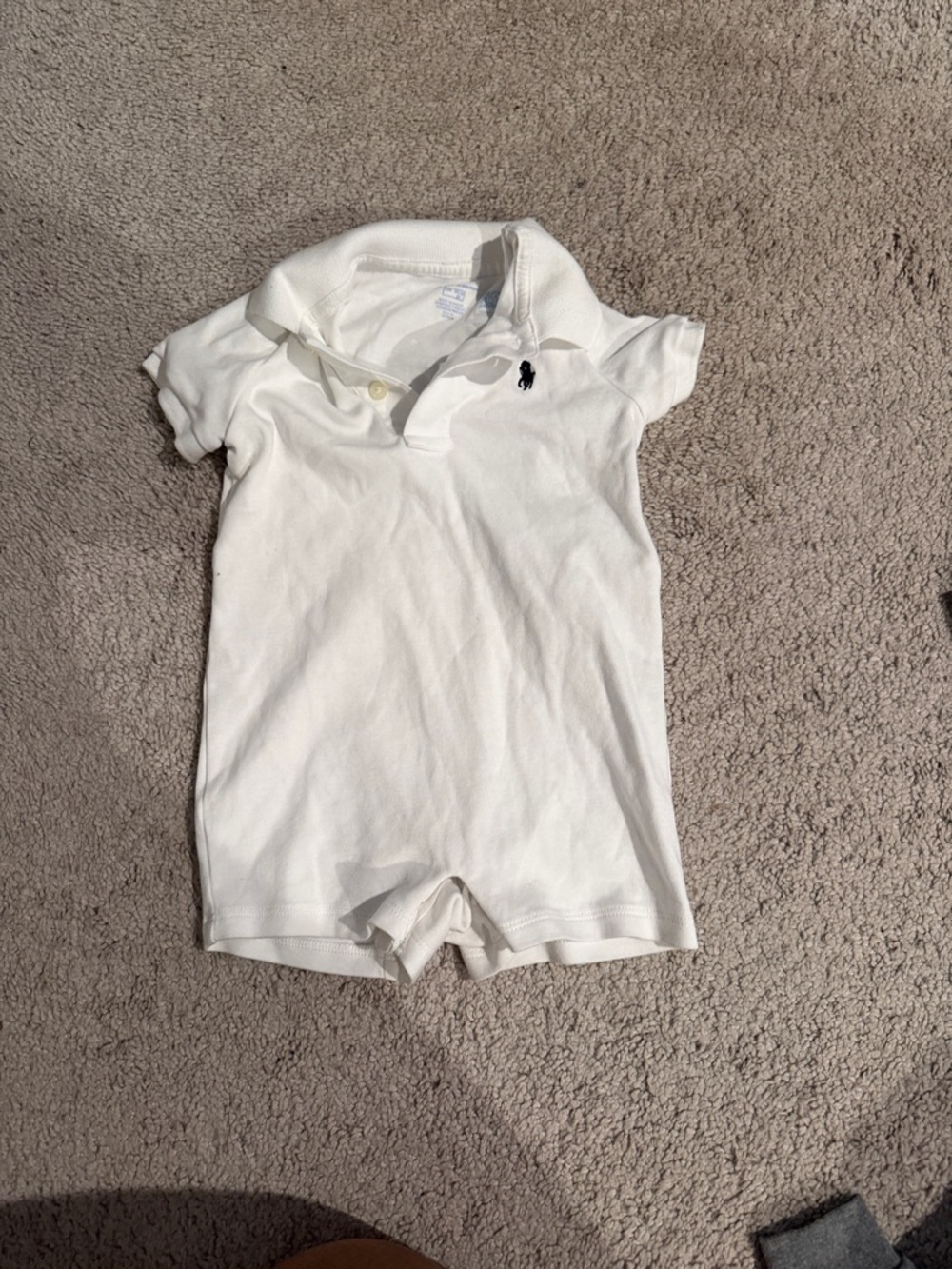 Ralph Lauren White Polo Baby Romper with Navy Pony